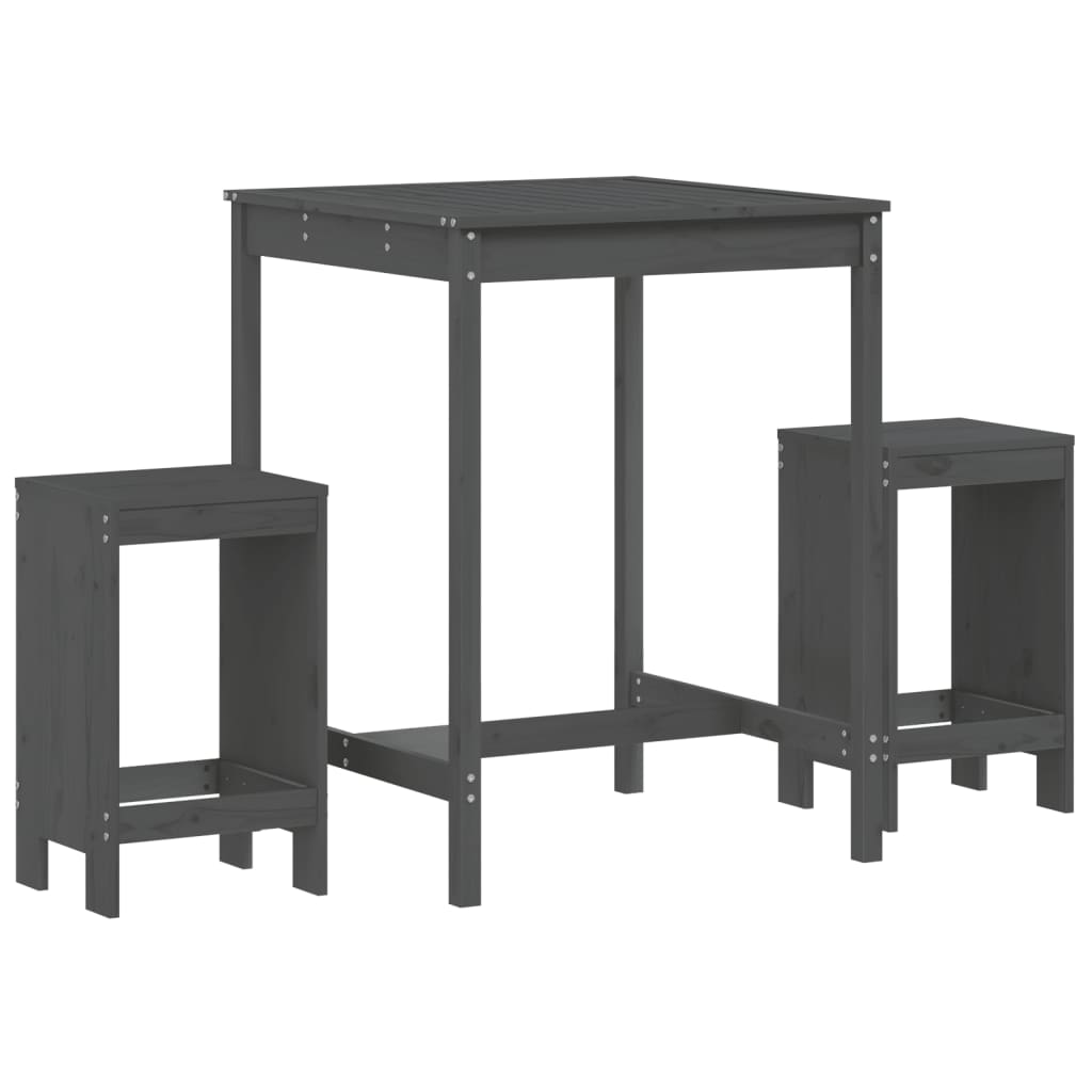 3 Piece Garden Bar Set Solid Wood Pine Grey pine