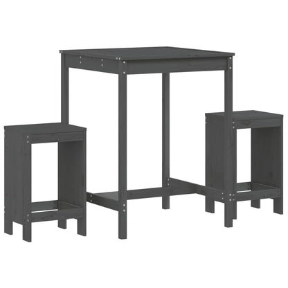 3 Piece Garden Bar Set Solid Wood Pine Grey pine