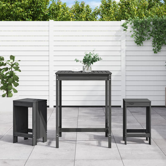 3 Piece Garden Bar Set Solid Wood Pine Grey pine