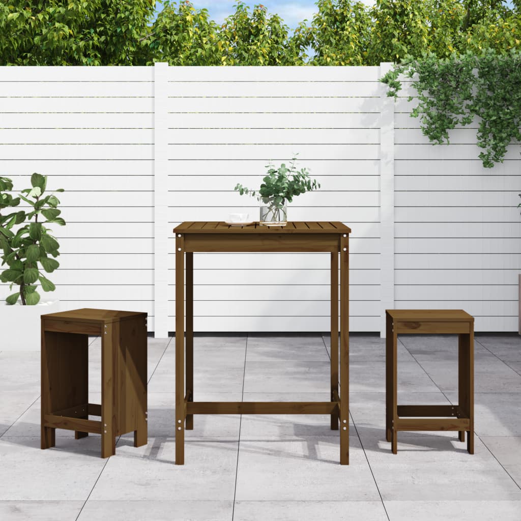 3 Piece Garden Bar Set Solid Wood Pine Honey brown pine