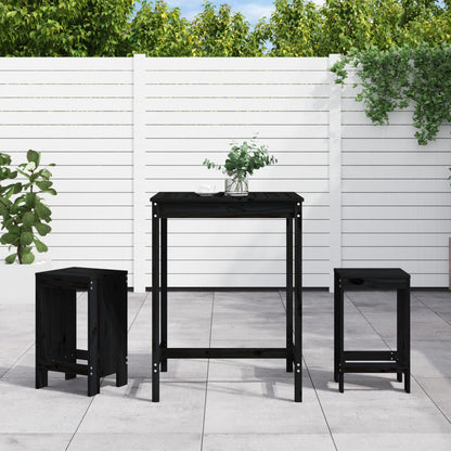3 Piece Garden Bar Set Solid Wood Pine Black pine