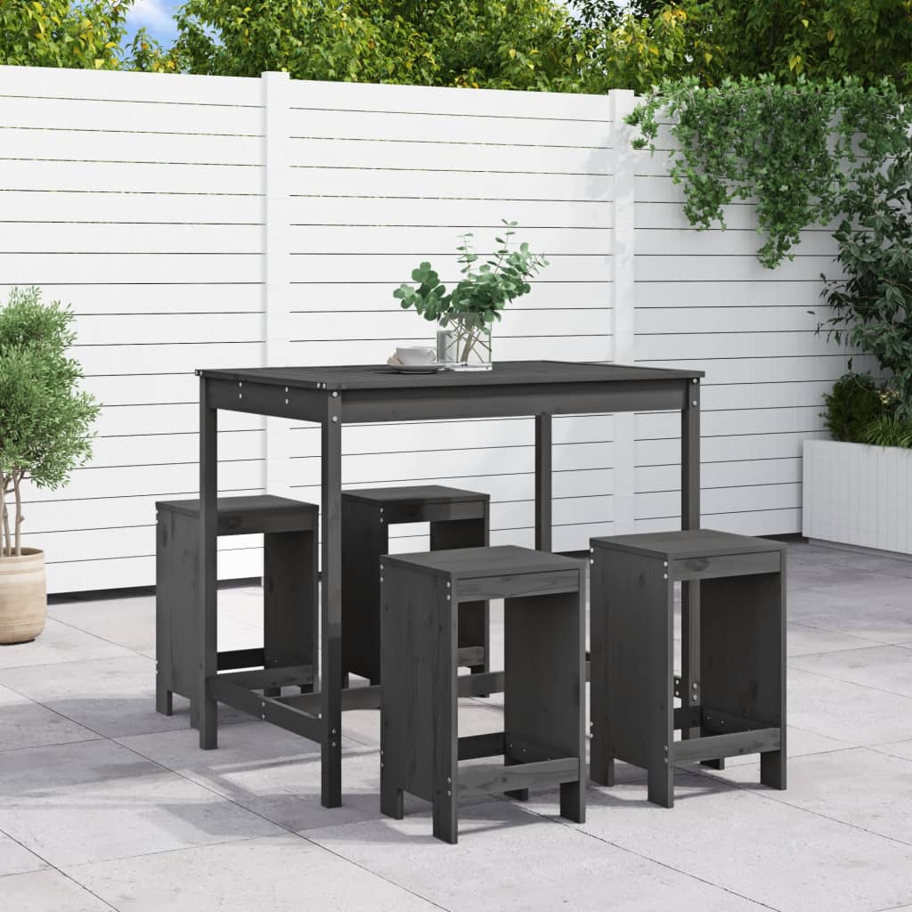 5 Piece Garden Bar Set Solid Wood Pine Grey pine