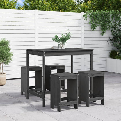 5 Piece Garden Bar Set Solid Wood Pine Grey pine
