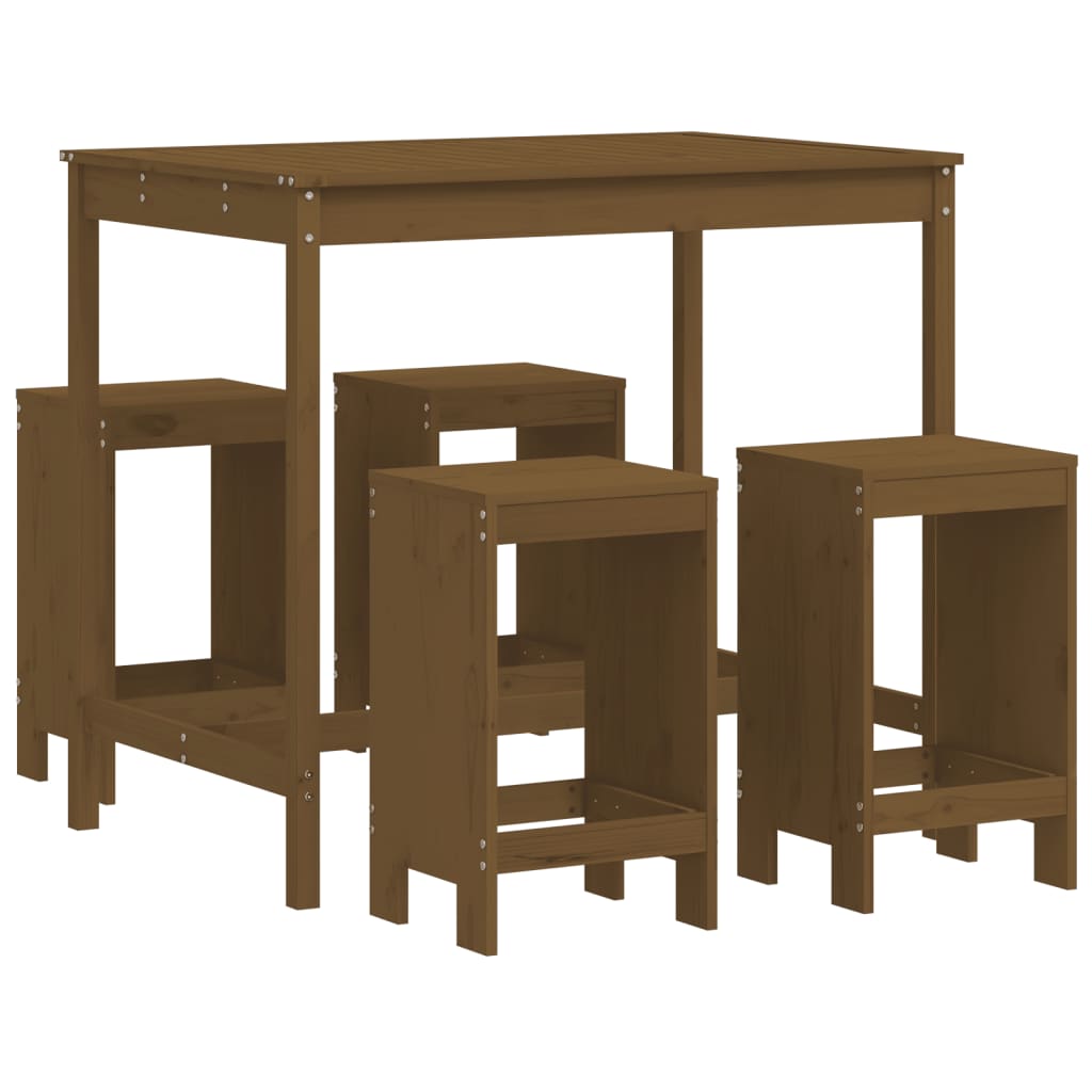 5 Piece Garden Bar Set Solid Wood Pine Honey brown pine
