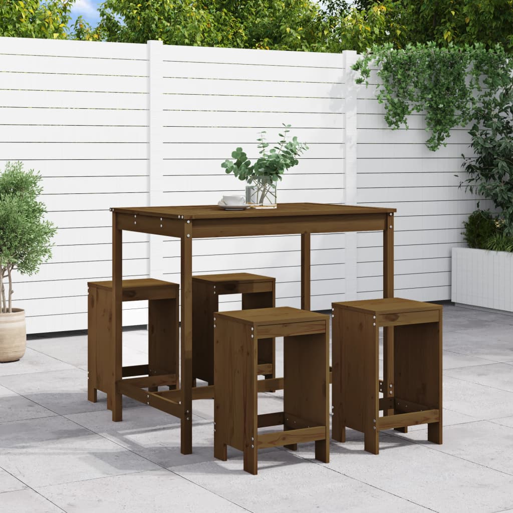 5 Piece Garden Bar Set Solid Wood Pine Honey brown pine