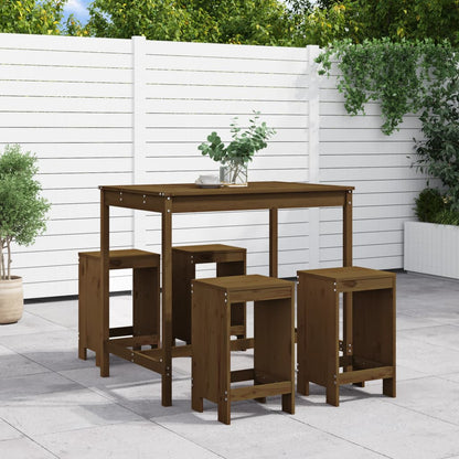 5 Piece Garden Bar Set Solid Wood Pine Honey brown pine