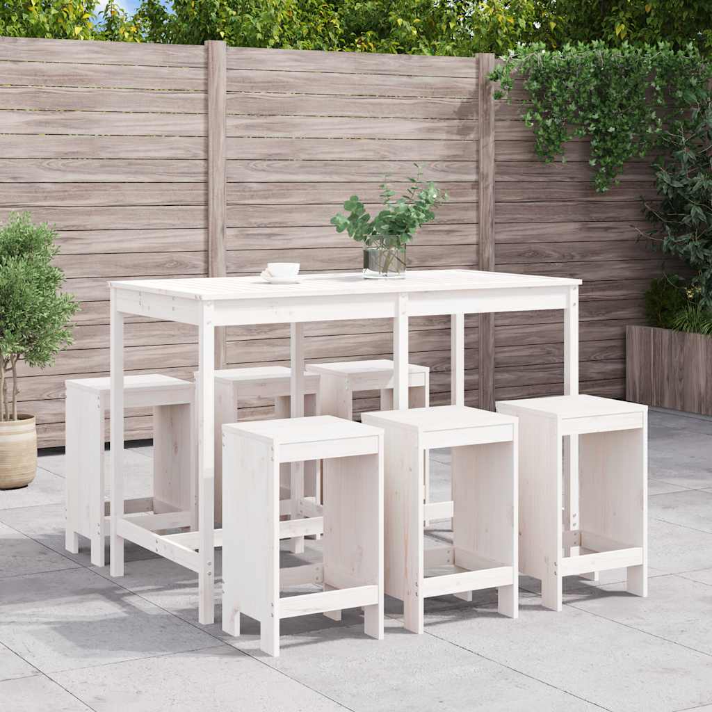 7 Piece Garden Bar Set Solid Wood Pine White pine