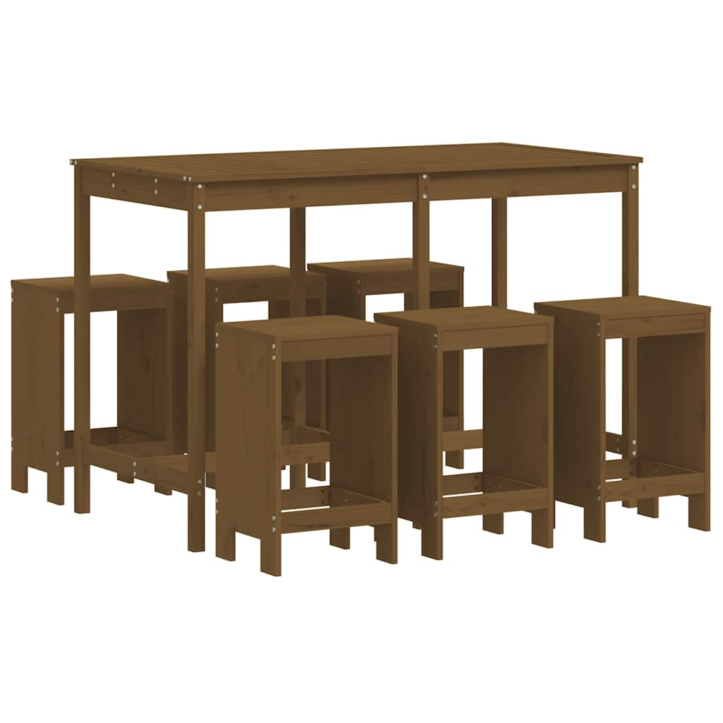7 Piece Garden Bar Set Solid Wood Pine Honey brown pine