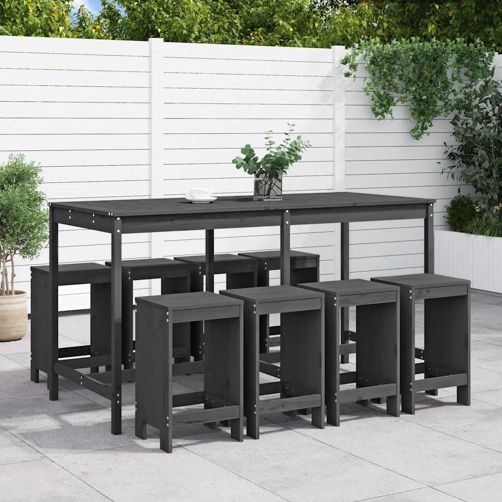 9 Piece Garden Bar Set Solid Wood Pine Grey pine