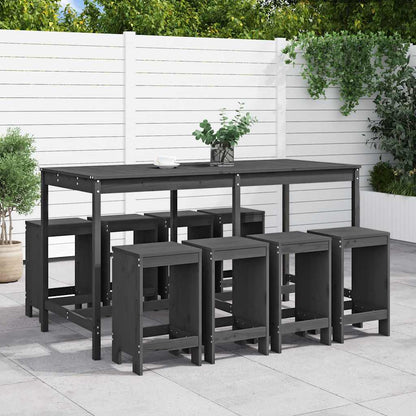 9 Piece Garden Bar Set Solid Wood Pine Grey pine