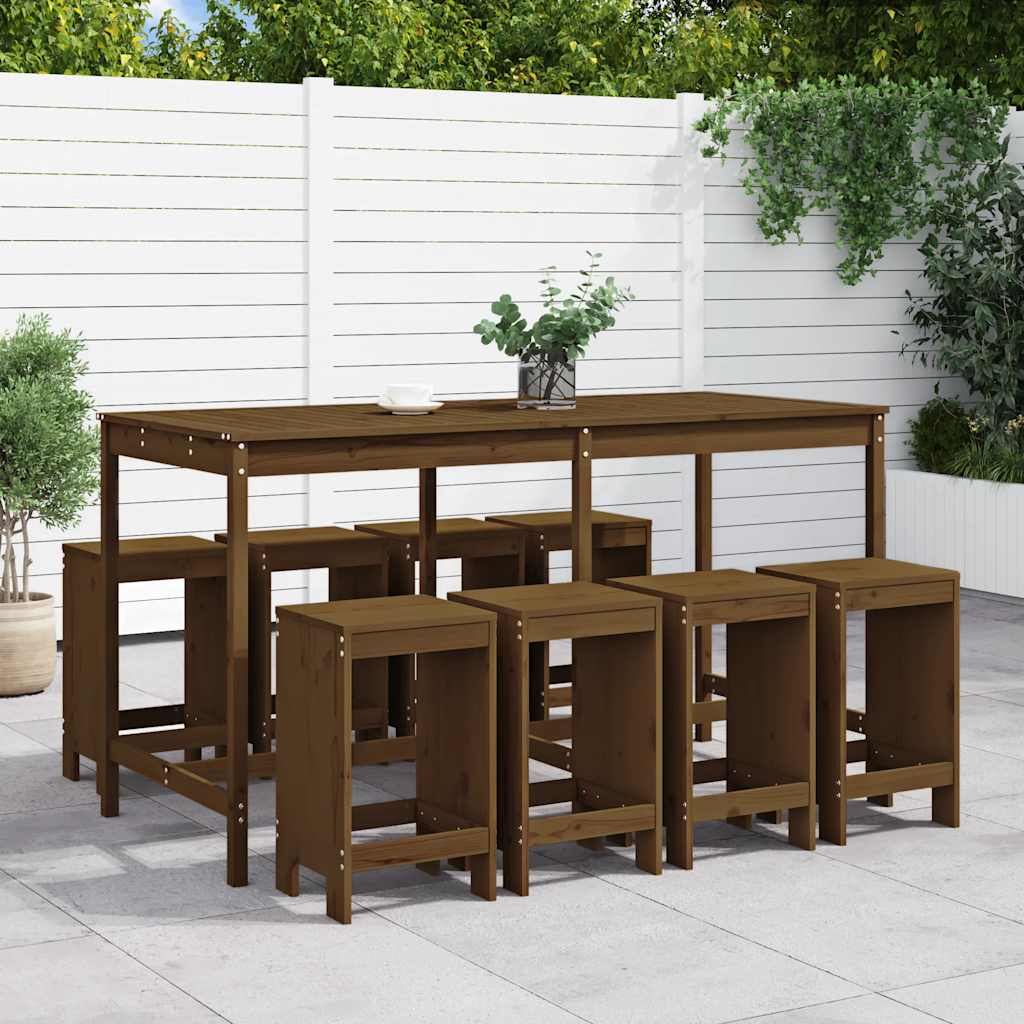 vidaXL 9 Piece Garden Bar Set Honey Brown Solid Wood Pine 1