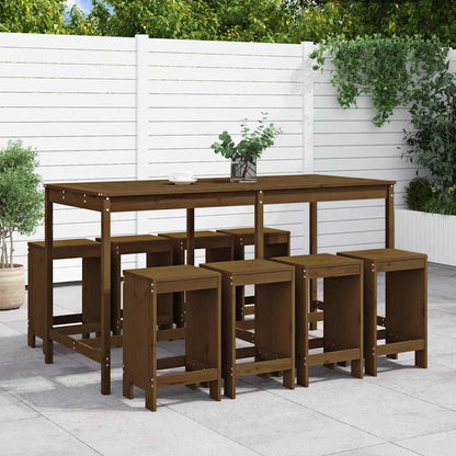 vidaXL 9 Piece Garden Bar Set Honey Brown Solid Wood Pine 1