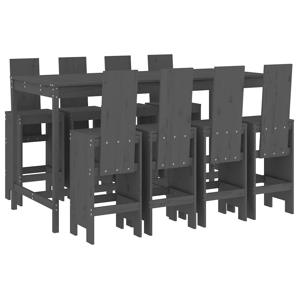 vidaXL 9 Piece Garden Bar Set Grey Solid Wood Pine 2