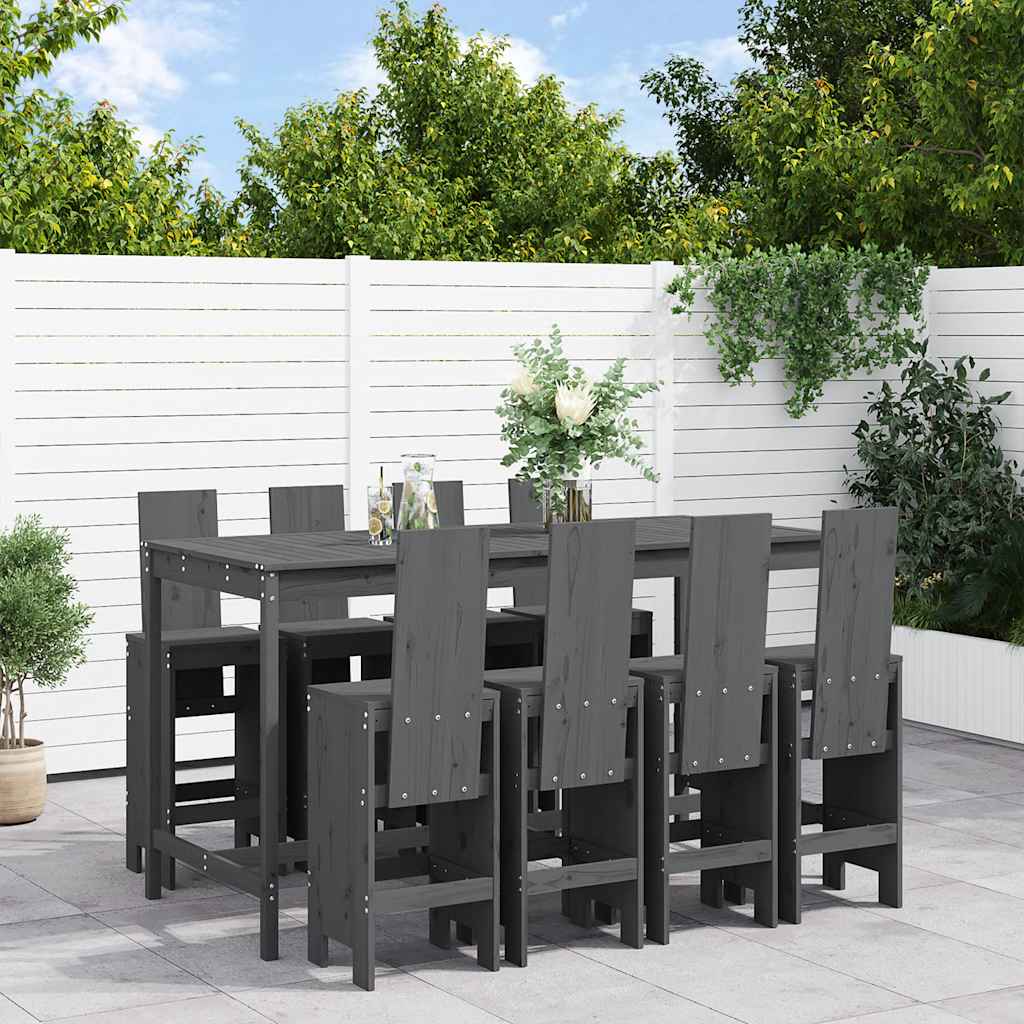 vidaXL 9 Piece Garden Bar Set Grey Solid Wood Pine 1