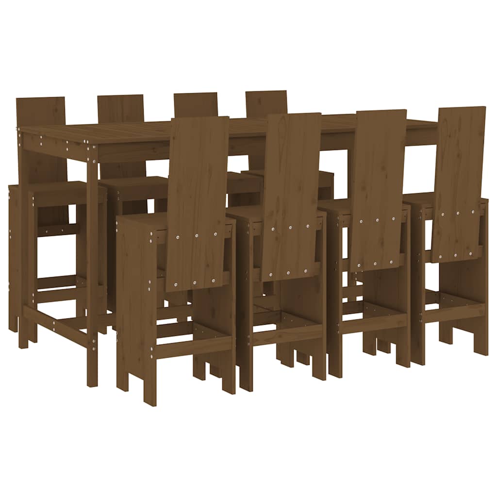vidaXL 9 Piece Garden Bar Set Honey Brown Solid Wood Pine 2