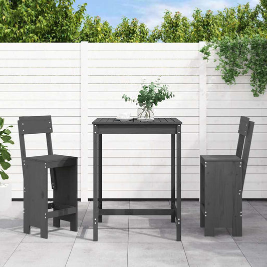 3 Piece Garden Bar Set Solid Wood Pine Grey pine
