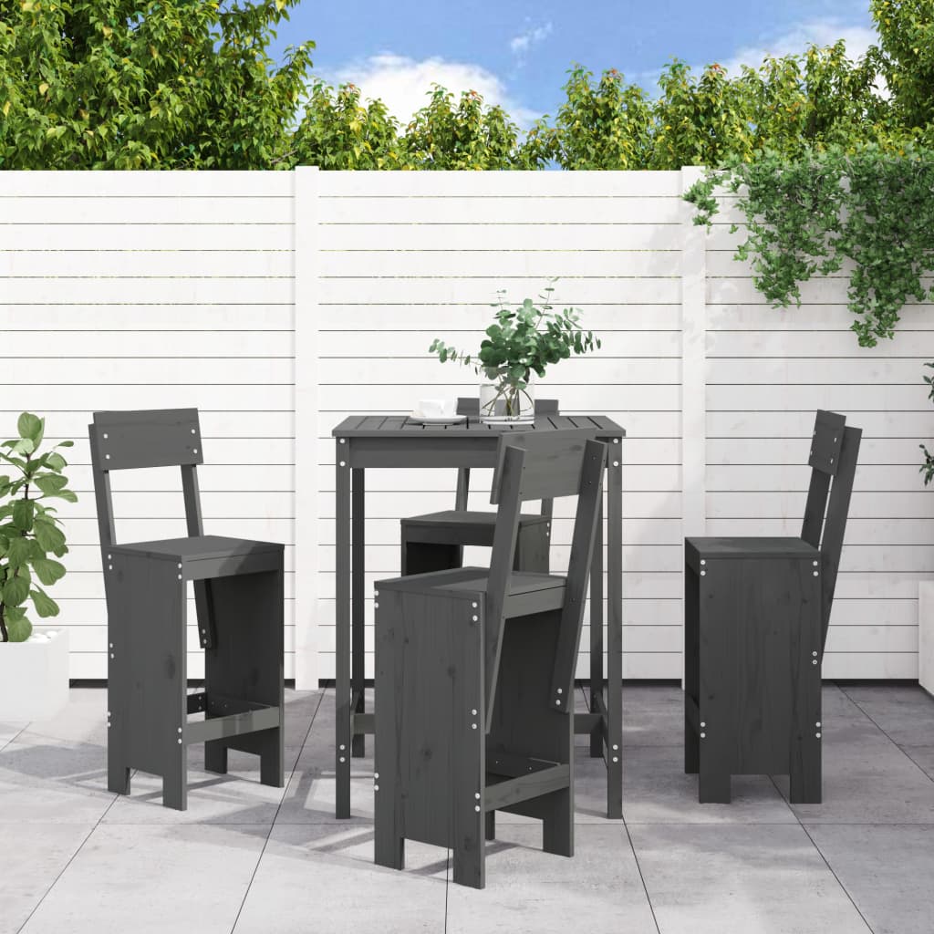 5 Piece Garden Bar Set Solid Wood Pine Grey pine