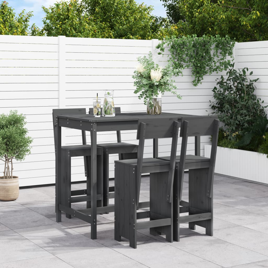 5 Piece Garden Bar Set Solid Wood Pine Grey pine