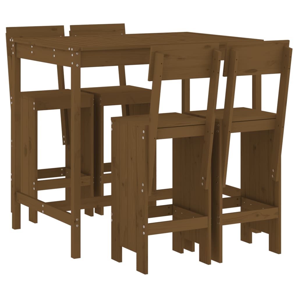 5 Piece Garden Bar Set Solid Wood Pine Honey brown pine