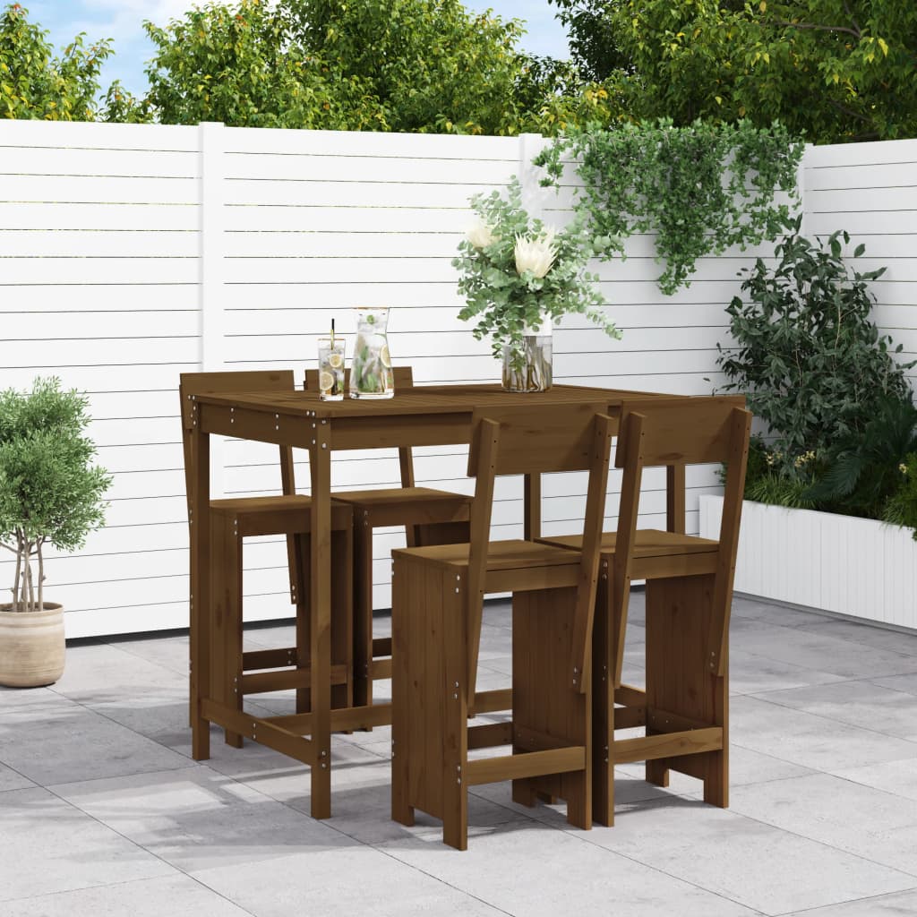 5 Piece Garden Bar Set Solid Wood Pine Honey brown pine