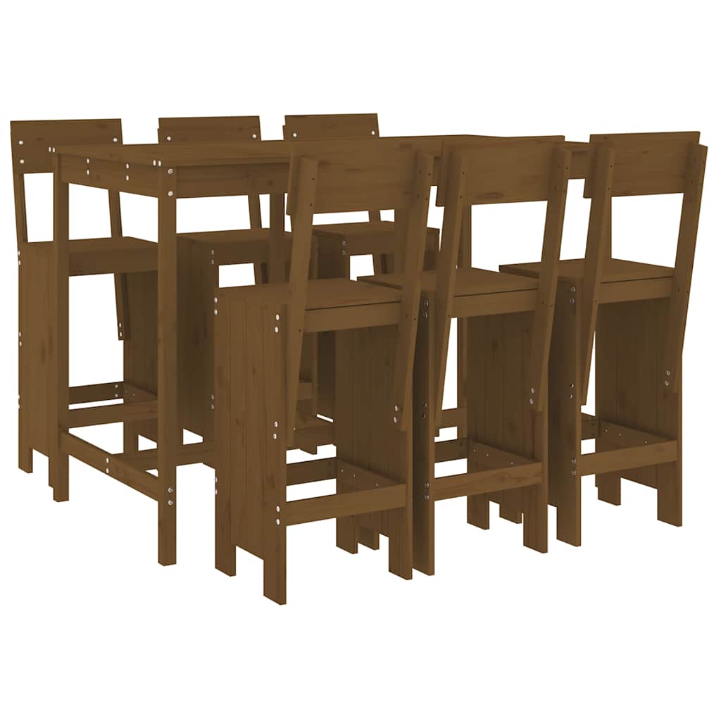 7 Piece Garden Bar Set Solid Wood Pine Honey brown pine