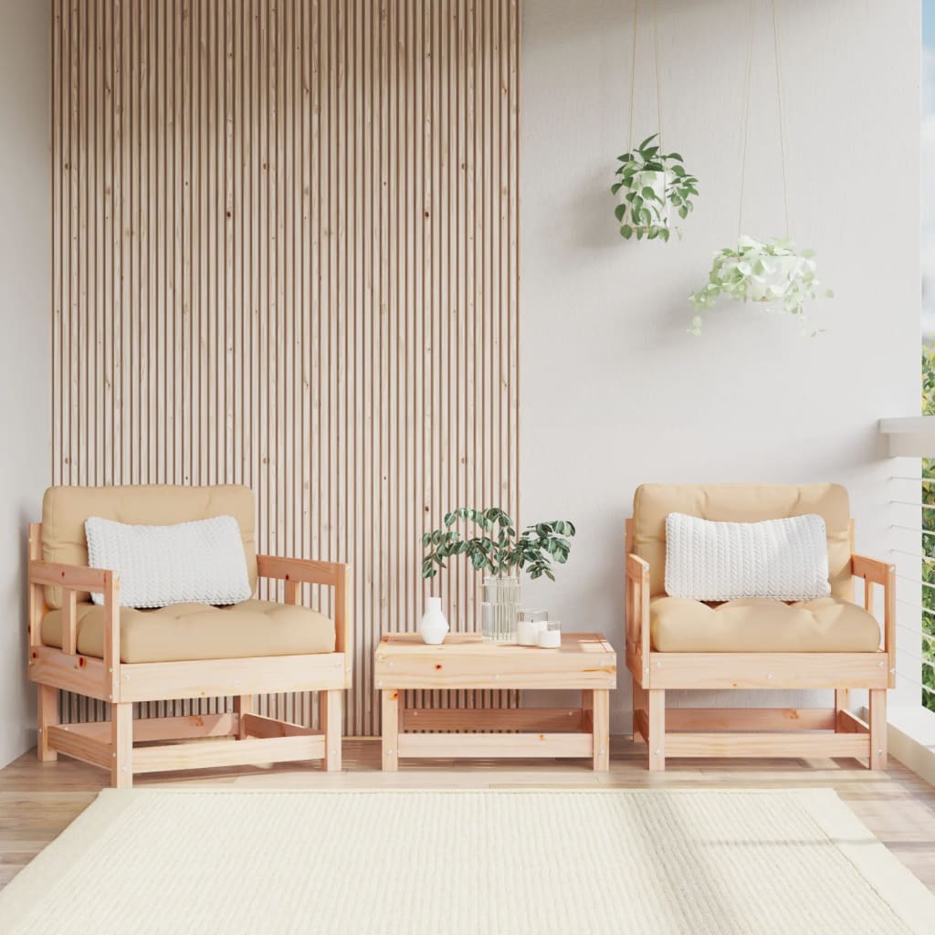 Garden Chairs 2 pcs Solid Wood Pine Armchair (2 pcs) Natural pine