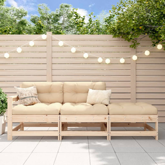 3 Piece Garden Lounge Set Solid Wood Pine Untreated Pinewood 2-seater sofa with footstool
