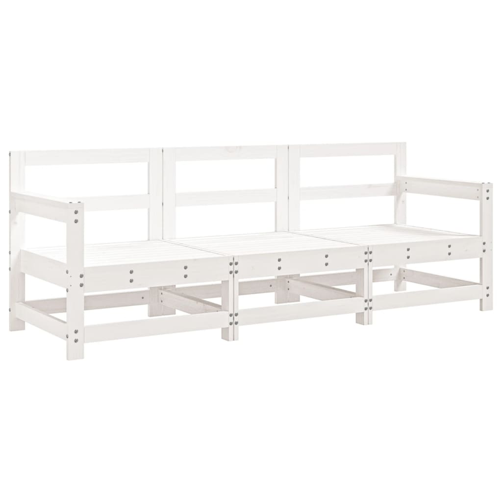 3 Piece Garden Lounge Set White Solid Wood Pine White Pinewood 3-seater sofa