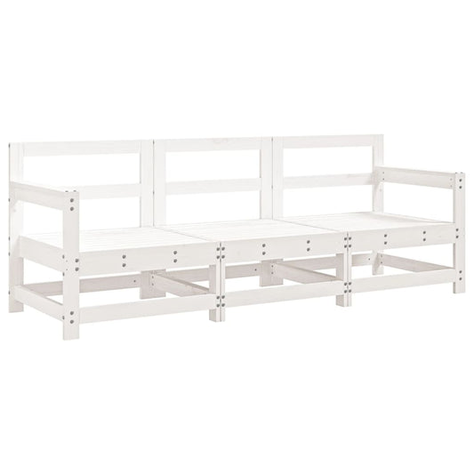 3 Piece Garden Lounge Set White Solid Wood Pine White Pinewood 3-seater sofa