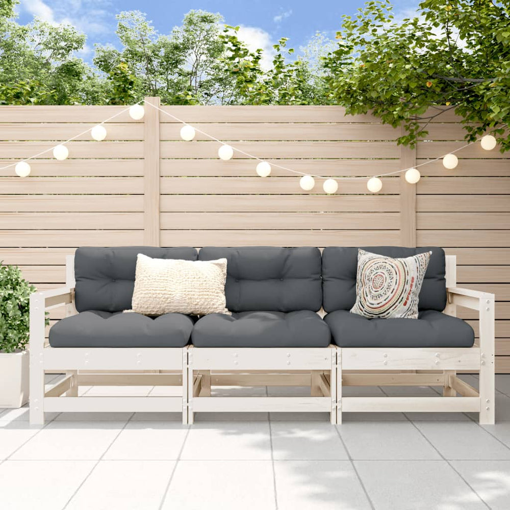 vidaXL 3 Piece Garden Lounge Set White Solid Wood Pine White Pinewood