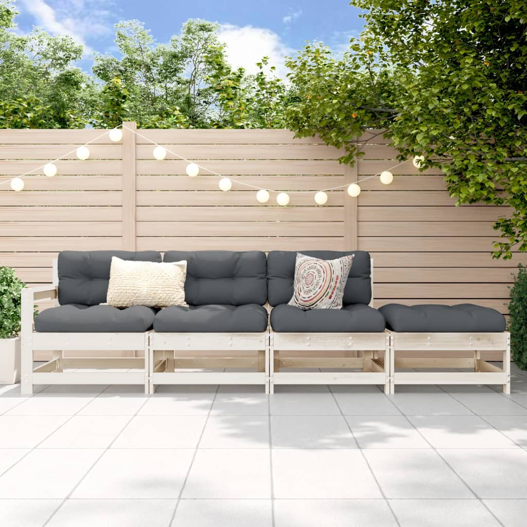 3 Piece Garden Lounge Set White Solid Wood Pine White Pinewood 3-seater sofa with footstool