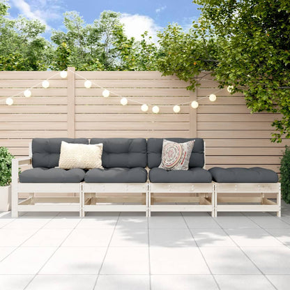 3 Piece Garden Lounge Set White Solid Wood Pine White Pinewood 3-seater sofa with footstool