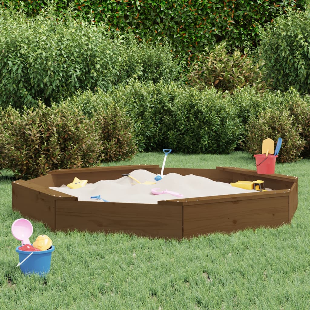 Sandbox with Seats Honey Brown Octagon Solid Wood Pine Honey brown pine