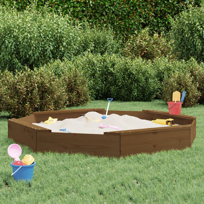 Sandbox with Seats Honey Brown Octagon Solid Wood Pine Honey brown pine