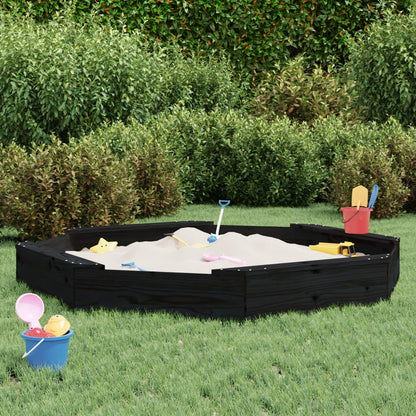 Sandbox with Seats Honey Brown Octagon Solid Wood Pine Black pine