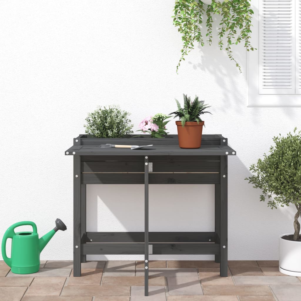 Garden Planter with Folding Tabletop Honey Brown Grey pine