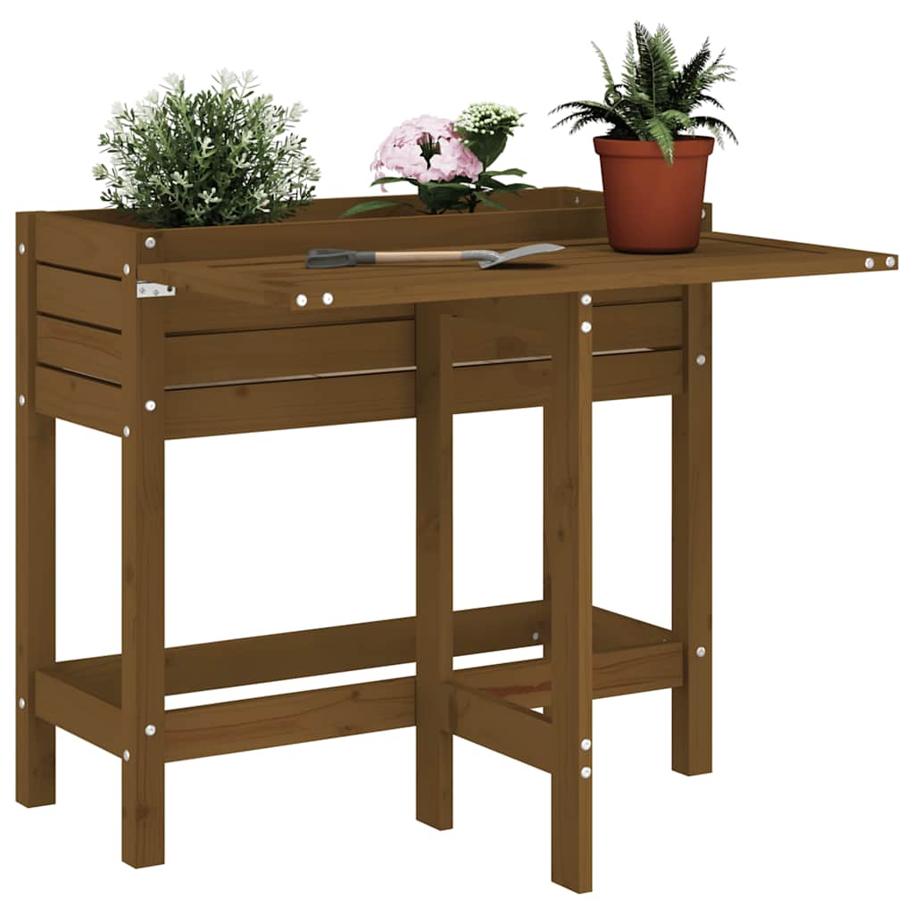 Garden Planter with Folding Tabletop Honey Brown Honey brown pine