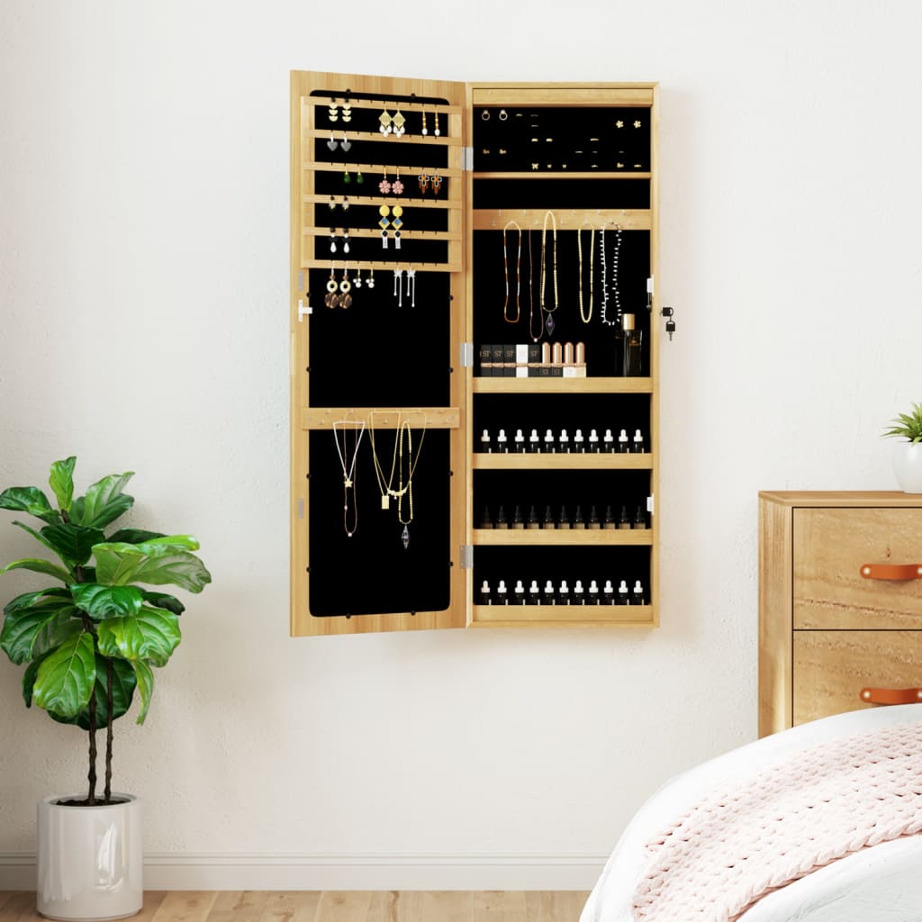 Mirror Jewellery Cabinet with LED Lights Wall Mounted Brown