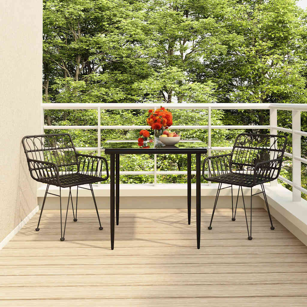 5 Piece Garden Dining Set Poly Rattan Black 2