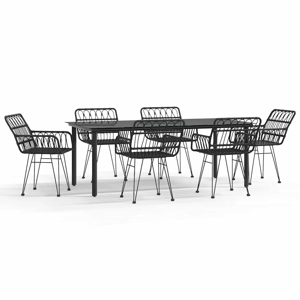 vidaXL 7 Piece Garden Dining Set Black Poly Rattan 2