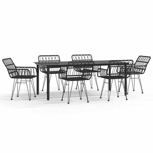 vidaXL 7 Piece Garden Dining Set Black Poly Rattan 2