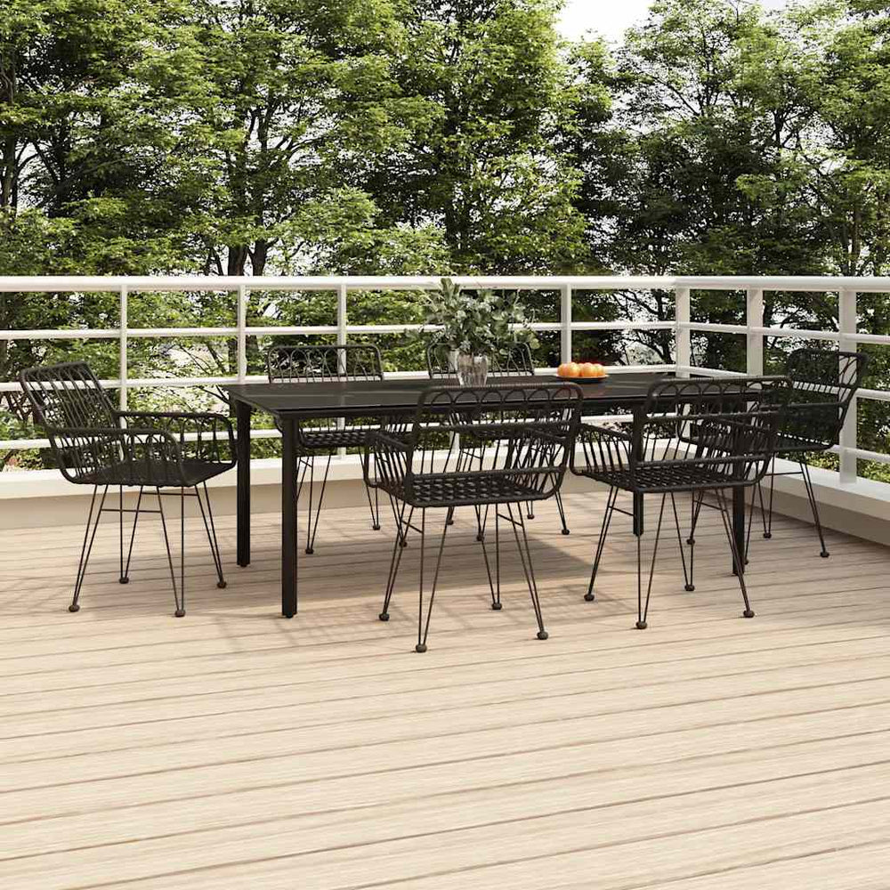 vidaXL 7 Piece Garden Dining Set Black Poly Rattan