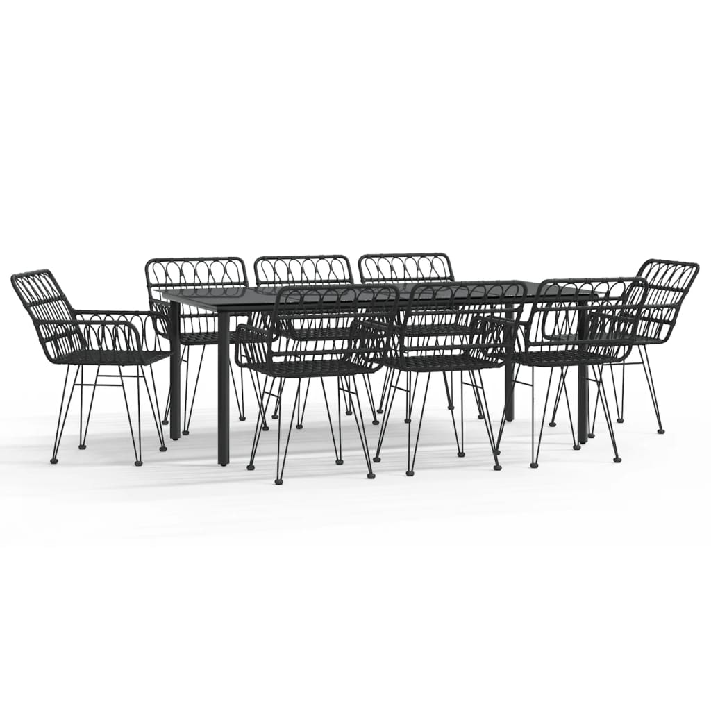 vidaXL 9 Piece Garden Dining Set Black Poly Rattan 2