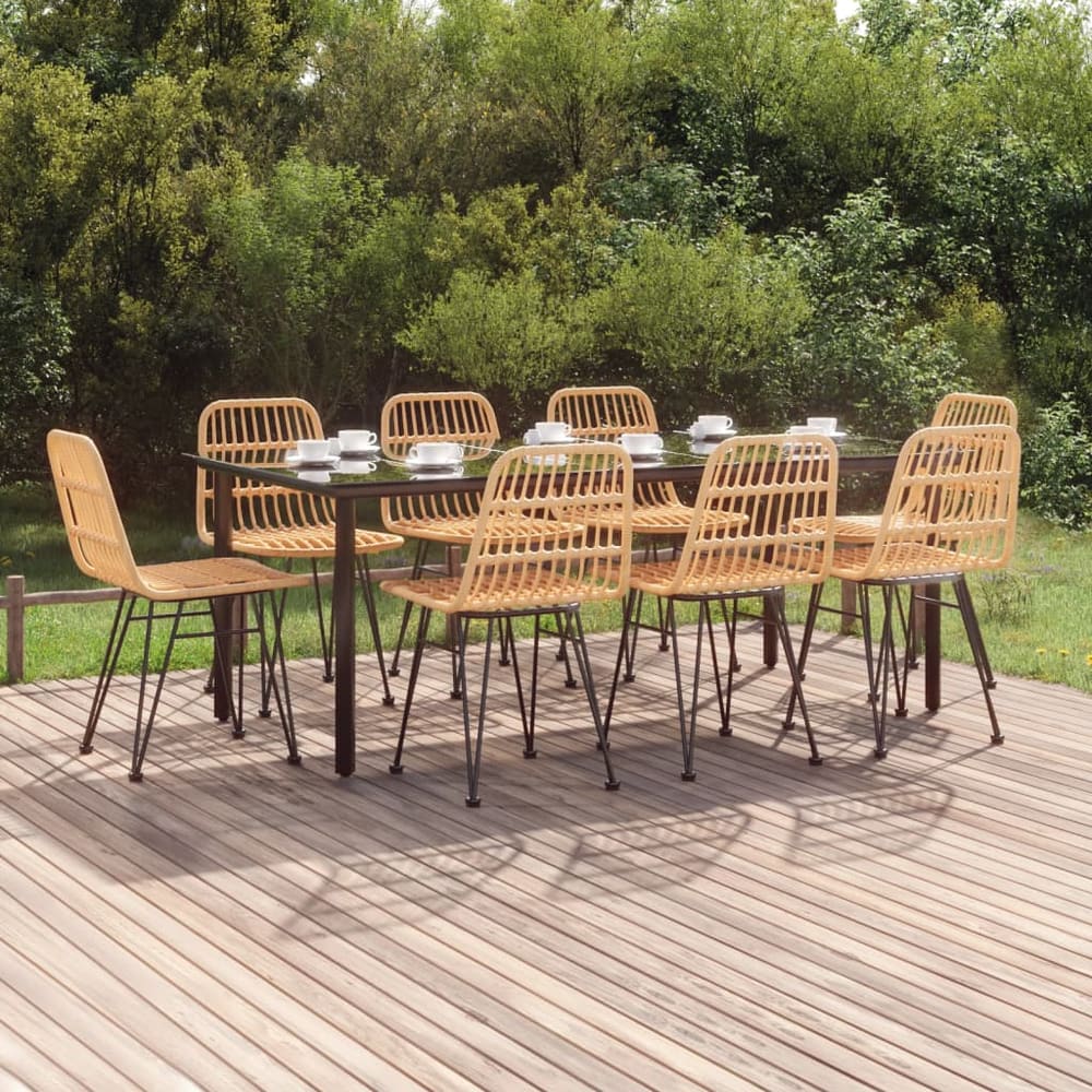 5 Piece Garden Dining Set Poly Rattan Brown 8