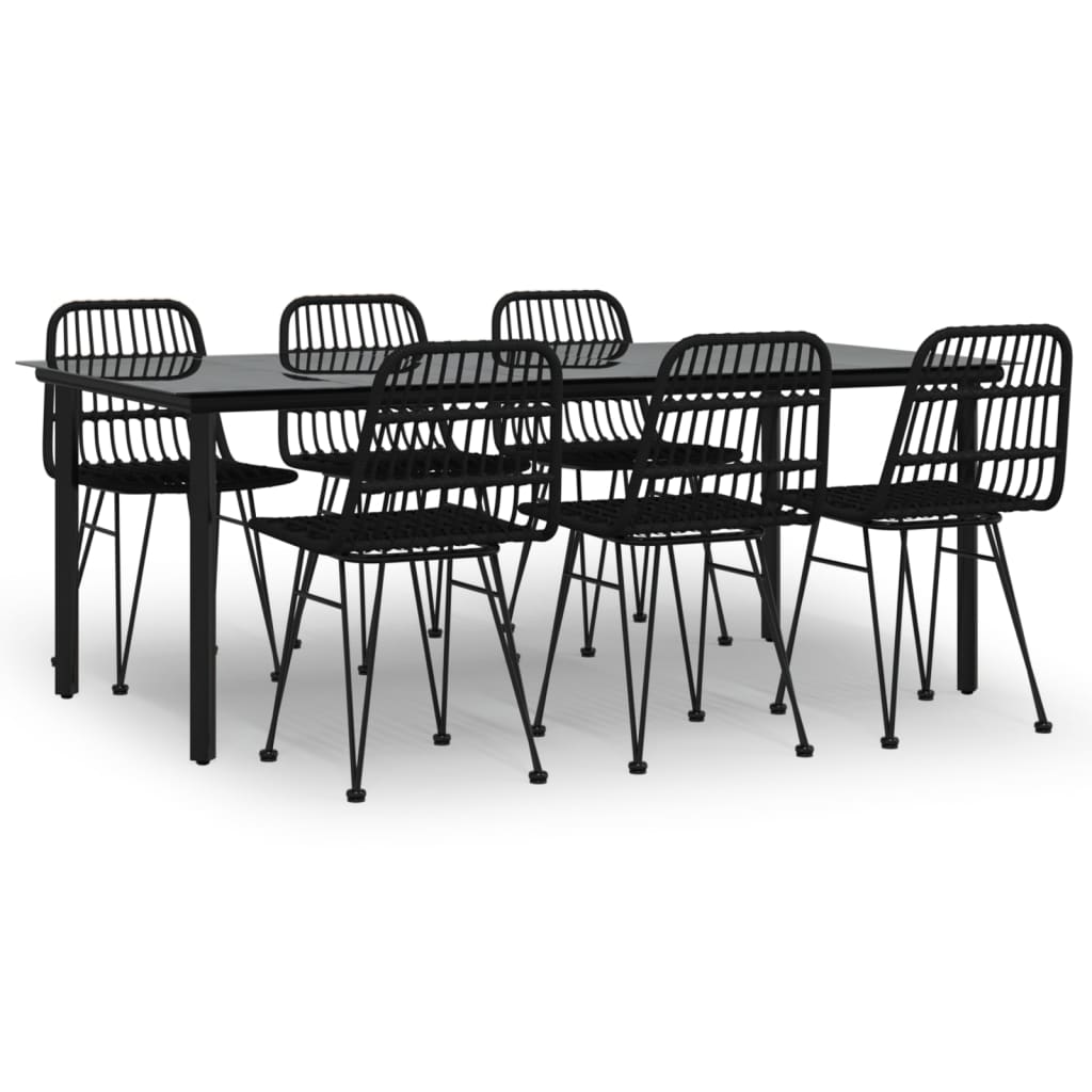 vidaXL 7 Piece Garden Dining Set Black Poly Rattan 2