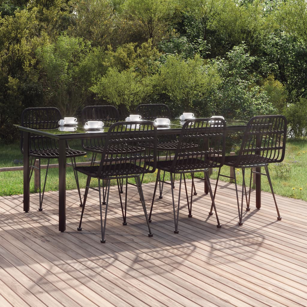 vidaXL 7 Piece Garden Dining Set Black Poly Rattan 1
