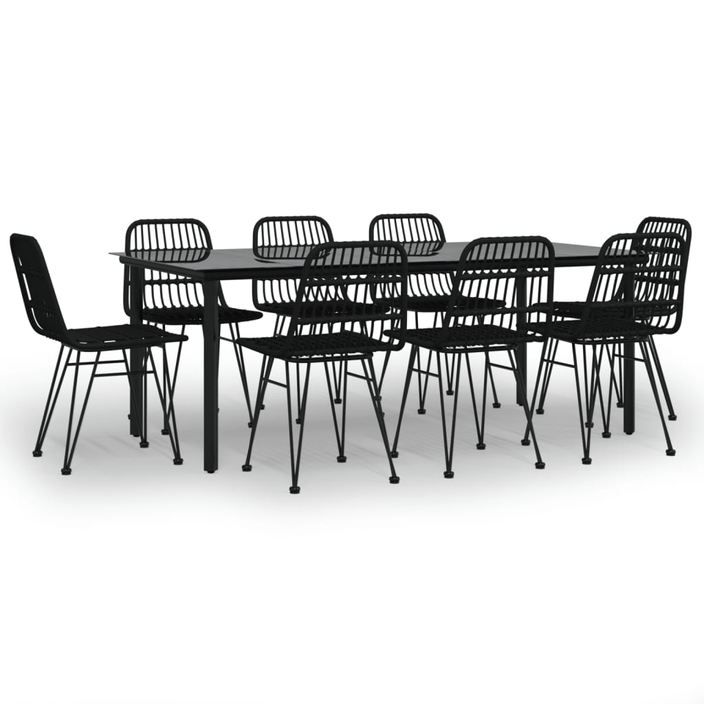 vidaXL 9 Piece Garden Dining Set Black Poly Rattan 2