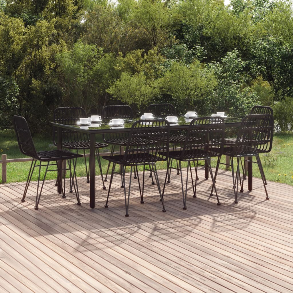 vidaXL 9 Piece Garden Dining Set Black Poly Rattan 1
