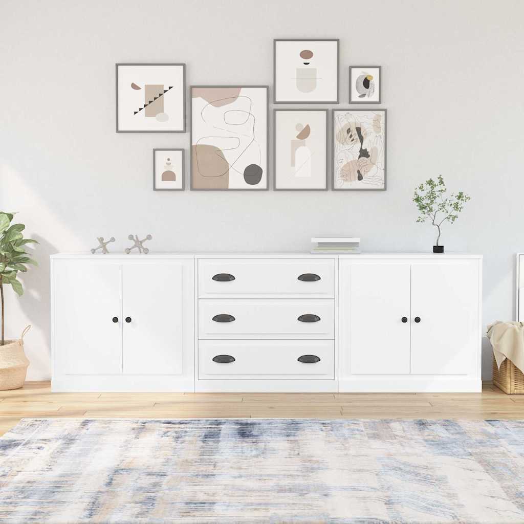 Sideboards 3 pcs Engineered Wood White