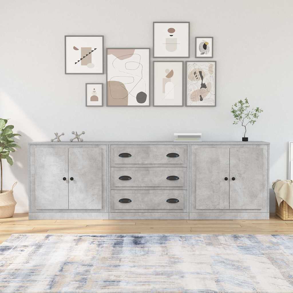 Sideboards 3 pcs Engineered Wood Concrete grey